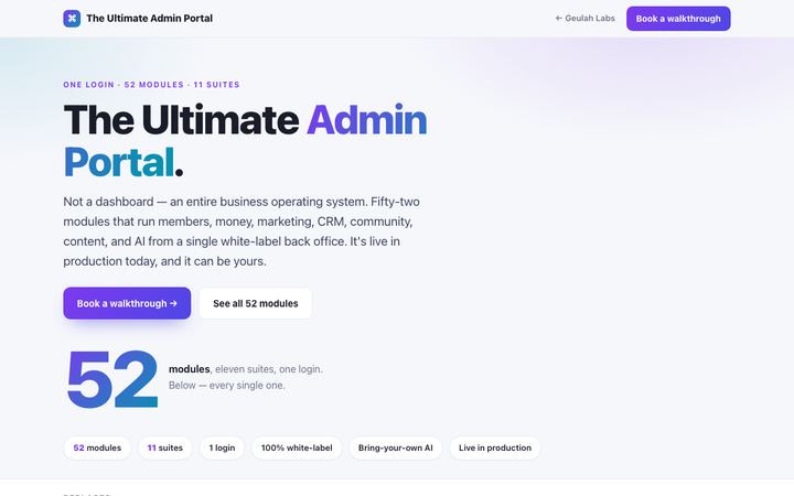 Screenshot of the Ultimate Admin Portal dashboard