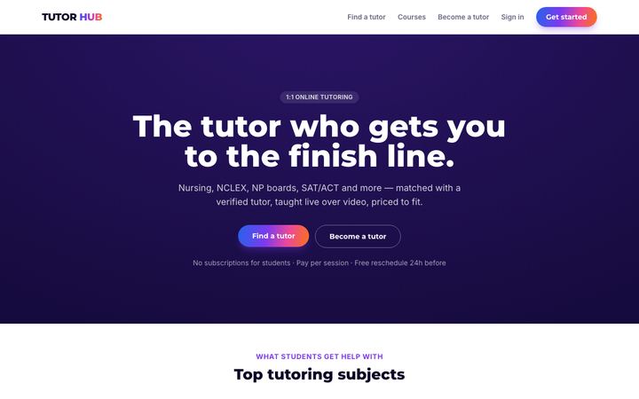 Screenshot of the Tutor Hub tutoring marketplace